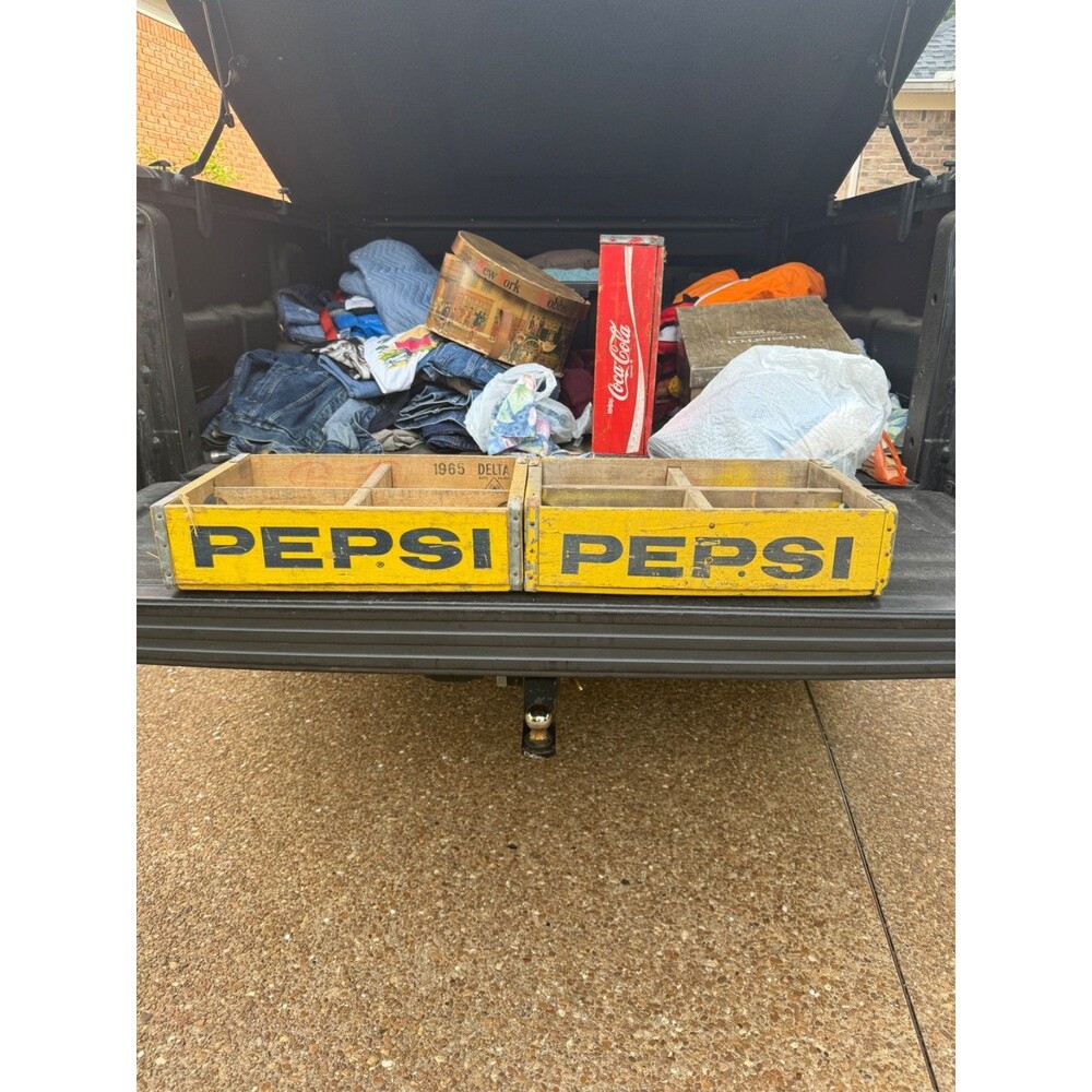 2 Vintage Pepsi Cola Wood Bottle Crate Yellow Advertising Display Decor - 1980'S